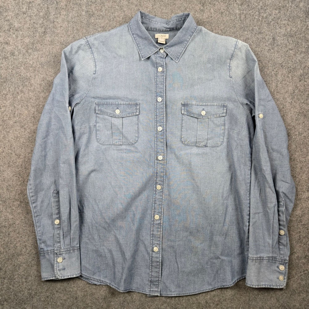 J.Crew Chambray Shirt Womens Small Blue Button Down Utility Roll Tab Workwear